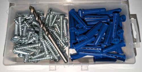 CONFAST® #14-16 Plastic Conical Blue Bantam Drywall Wall Anchor Kit PAK1416, Includes (50) Anchors, (50) Screws and (1) Drill bit (101 Pieces) - size: #14 #16