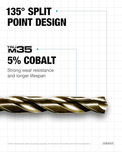 CRALY 13-Piece Cobalt Drill Bit Set, M35 HSS Jobber Length Twist Drill Bits, 135 Degree Split Point, for Hard Metal, Stainless Steel, Cast Iron, Plastic - style: 13-Piece Pack
