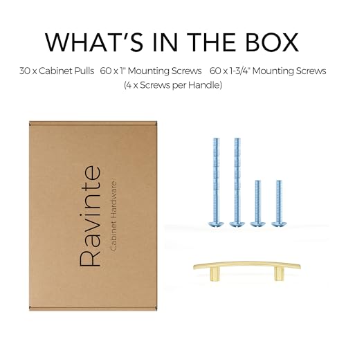Ravinte Brushed Gold Cabinet Pulls Curved Drawer Handles 3 Inch CC, 30 Pack - color: Brushed Brass