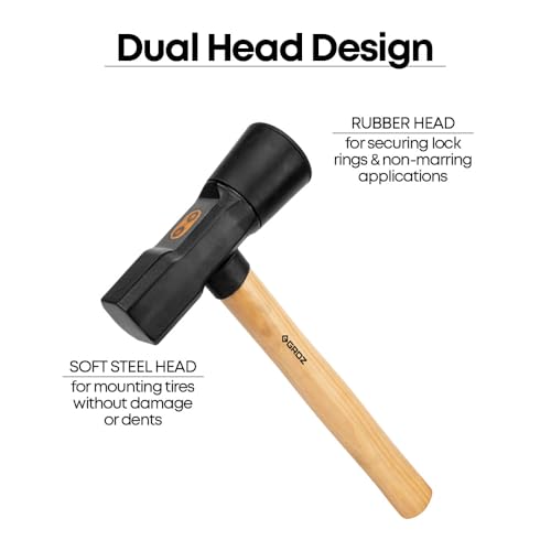 Groz 5.5 lb Tire Service Hammer with 16" US Hickory Handle, Dual Forged Steel and Cured Rubber Head, Non-Marring Lock Ring Tool for Cars Trucks Tractors (34780)