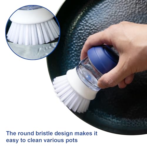 CELOX 2 Pack Dish Brush with Soap Dispenser for Kitchen Cleaning, Kitchen Brush for Dish Pot Pan Sink Cleaning - color: White and Blue Brush