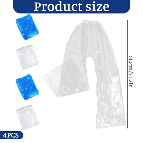 4 Pcs Disposable Rain Pants for Men & Women, Waterproof Plastic Rain Pants with Shoe Cover, Thickened Disposable Rainpants Foot Wrapped Covers for Outdoor Camping, Traveling, Hiking, Blue & Clear