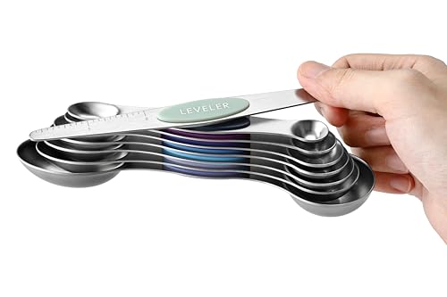 Spring Chef Stainless Steel 8 Magnetic Measuring Spoons Set, Winter Frost - color: Winter Frost, size: 1-Pack
