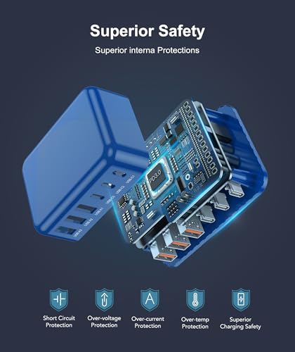 USB C Wall Charger, 100W 6 Port USB C Charging Station Hub Cube Wall Outlet - color: Dark Blue
