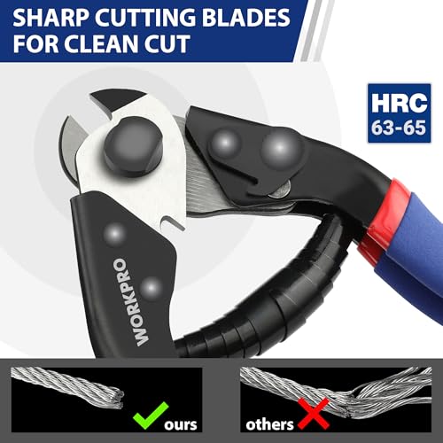 WORKPRO Cable Cutter, 7-1/2 Inch Heavy Duty Wire Rope Cutter | Chrome Vanadium Steel, Safety Lock, Non-Slip Handle for Hard Wire Ropes, Steel Wires and Aircraft Cables