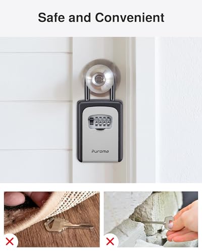Puroma Key Lock Box Large with Code Lockbox Outdoor Wall Mount Safe 1 Gray - color: Grey