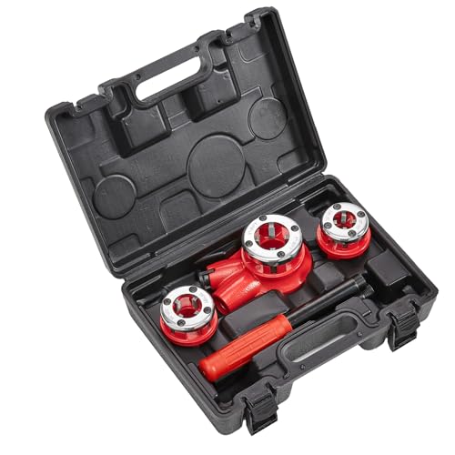 VEVOR Ratchet Pipe Threader Kit with 3 Dies, 1/2" NPT, 3/4" NPT, 1" NPT Ratcheting Pipe Threading Tool, Portable Pipe Threader Set with Storage Case for Plumbing Installation and Repair - size: 1/2" - 1”