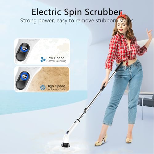 TUYU Electric Spin Scrubber,8 Replaceable Brush Heads for Home - color: Grey White