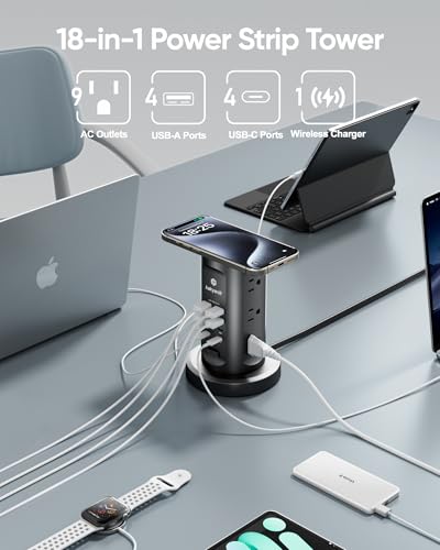 Kakyanill 115W USB Charging Station, Power Strip Tower with 9 AC 8 USB - color: Black&Orange