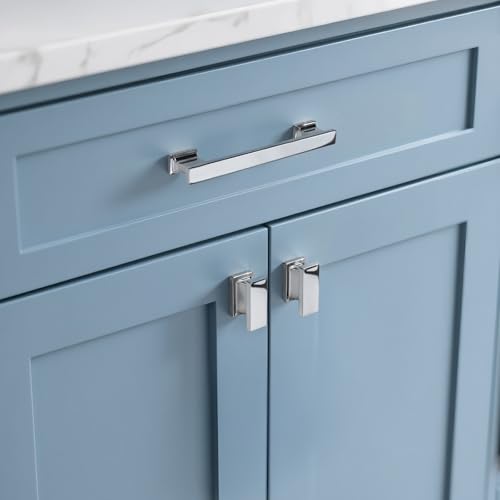 KNOBWELL 6 Pack Polished Chrome Solid Cabinet Pulls 5 Inch(128mm) Hole Center Kitchen Cabinet Handles,Cabinet Hardware for Cupboard Drawer Pulls - color: Polished Chrome, size: Hole Center：5 inch（128mm）