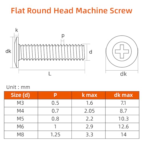M6-1.0 x 16mm Flat Round Head Machine Screw, Furniture Bolts Countersunk Connector Screws, Stainless Steel 18-8 (304), Black Finish, Fully Threaded, 25 PCS - size: M6-1.0 x 16mm