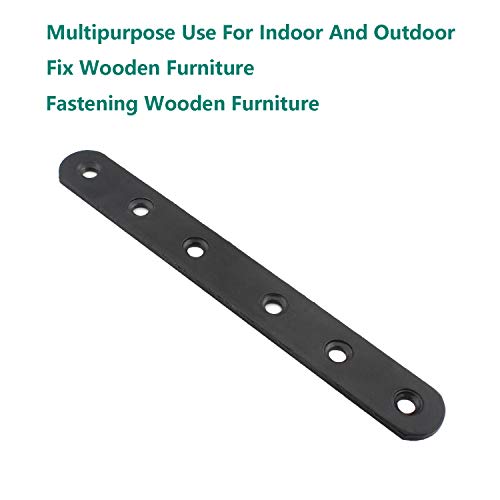 4 Pack Flat Mending Plate for Wood, ULIFESTAR Black Iron Flat Straight Brace Brackets Metal Repair Fixing Wood Brace Joining Plates Connector for Repairing Wooden Furniture with Mounting Screws - size: 6.3 x 0.79 x 0.12 inches