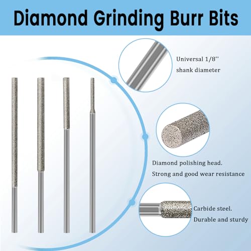 8Pcs 120Grit Long Diamond Burr Bit for Dremel Bits 1/8" Shank Sanding Bits - style: Style 2