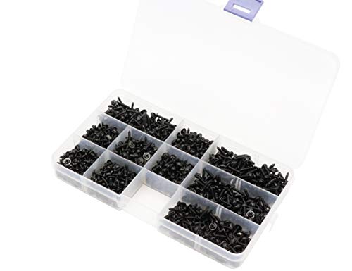 LBY 1000pcs M2.3 M2.6 Truss Head Self-Tapping Screws, Wafer and Pan Washer Screw, 10 Sizes Assortment Kit, Carbon Steel (Blacking)