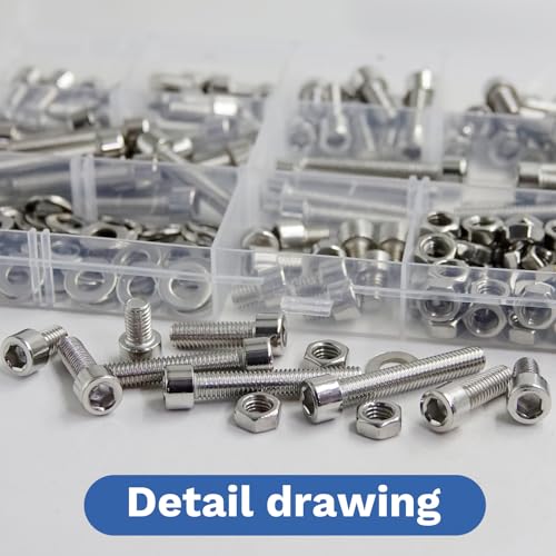 256Pcs M5 201 Stainless Steel Hex Socket Cap Bolt & Nut Set - size: M5x6/8/10/12/16/18/20/25/30/35-256Pcs