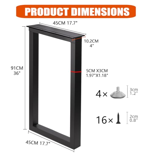 36 Inch Metal Bar Table Legs, Heavy Duty Desk Dinning Table Legs with Adjustment Feet Pads DIY Counter Height Feets, Set of 2,Black (H36'' x W17.7'') - size: H36" × W17.7" Square
