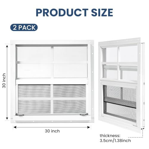 2 Pack Shed Windows, Chicken Coop Windows, 30" x 30" White - color: White, size: 30" x 30"