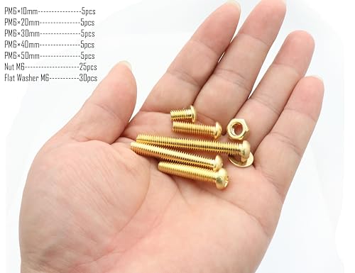 LBY 80pcs Machine Screws Assortment Kit, M6 Phillips Pan Head Bolts, 5 Sizes (with Nuts and Flat Washers), Copper (Yellow) - size: M6