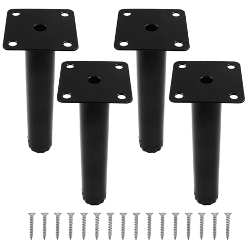 4 Pcs 6"/150mm Metal Furniture Legs Black Adjustable - size: 6 inches