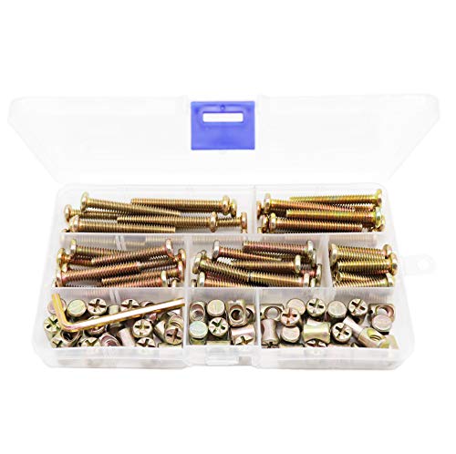 100pcs 1/4-20" Zinc Plated Hex Socket Cap Bolts Barrel Nuts Assortment Kit for Crib Baby Bed Cots Chairs