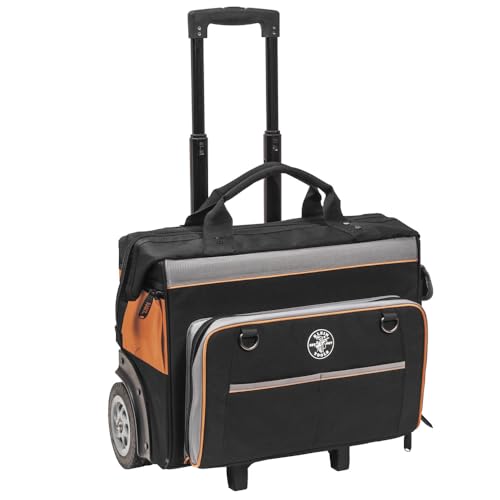 Klein Tools 55452RTB Tool Bag, Water Resistant Tool Storage Organizer Rolls on Rugged 6-Inch Wheels, 24 Pockets, Load Tested to 200-Pound - size: Rolling Tool Bag