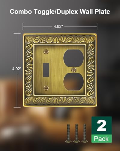 2-Pack Paisley Pattern Metal Combo Toggle/Duplex Light Switch Cover Plate - style: 1 Toggle/1 Duplex 2PK