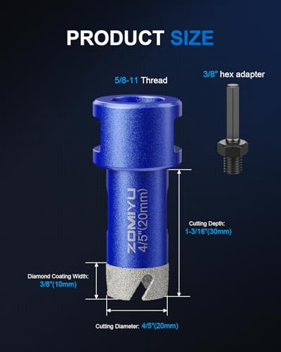 4/5" Diamond Hole Saw, Wet/Dry Diamond Core Bit for Tile Granite - size: 4/5"(20mm)