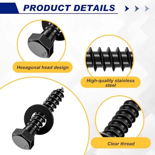 Zonon 50 Pcs 5/16" X 3" Hex Head Lag Screw Bolts Lag Screw Kit, Black - color: Black, size: 5/16" X 3"