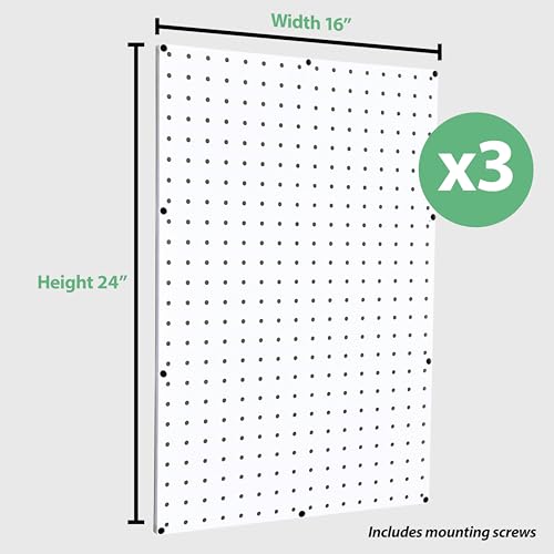 WallPeg Pegboard Panel and Accessory Kit – 3 Count Large White Peg Board Panels with 36 Self-Locking FlexLock Peg Hooks for Home, Garage, Tool Storage