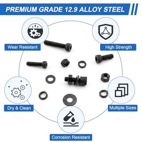 176Pcs UIETUIL M6 Hex Socket Head Cap Screws Kit, M6x8-35mm, 12.9 - size: M6 Cap 12.9 - 176PCS
