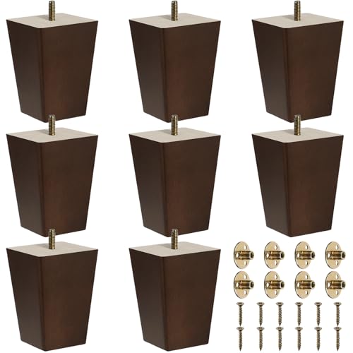 Hoteam 8 Pcs 4 Inch Square Wood Furniture Legs Couch Sofa Feet, Brown - size: 4 Inch