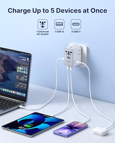 VINTAR Universal Travel Adapter 70W GaN, 5-in-1 with 3USB-C PD & 1USB-A QC - color: 70W White2