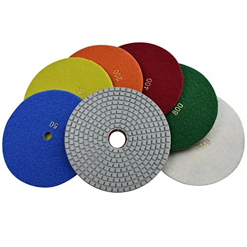 8" Wet Diamond Polishing Pads Set of 7pcs for Marble, Granite, Concrete,Stone Sanding Buffing - size: 8 Inch