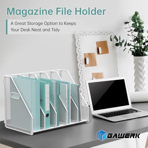 MINDEPOT Desk File Organizer Folder Holder with 5 Vertical for Office White - color: White