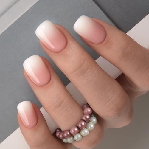 CurvLife Extra Short Square Ombre Press On Nails, Nude White PInk, Soft Gel - color: A3 -Gradual nude white