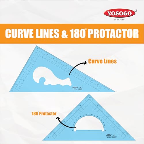 Pack of 2 Large Transparent Triangle Ruler Set Square: 12 Inch- 30/60 Degree & 9 inch 45/90 Degree | Essential for School and Work use (Inch Scale)