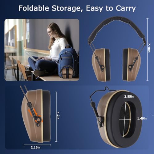 Safety Earmuffs for Ear Protection SNR 29 dB Noise Cancelling Ear muff Shooting Hunting Construction Noise Reduction - color: Ybrown