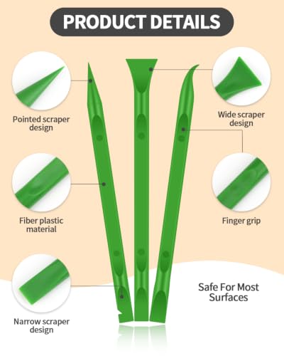 12 PCS Carbon Fiber Plastic Scrapers Tool, Non-Scratch Scraper Tool for Tight Spaces, Multi-Purpose Label Scraper Pen-Shaped, for Car Cleaning Supplies, Kitchen, Crevices, Stains (Green) - color: Green
