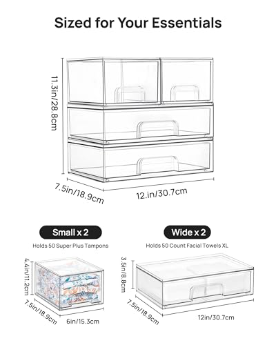 Vtopmart Clear Stackable Storage Drawers Set of 4, Plastic Organizer Bins - style: 2 Small+2 Wide