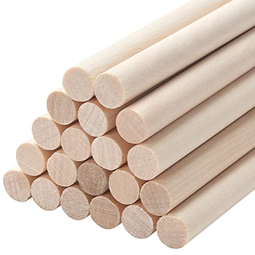 20 PCS Wooden Dowel Rods Wood Macrame Dowels 1/2x 12 inch, Round Wooden Sticks for Crafts, Unfinished Hardwood Sticks for Arts and DIYers, Crafting, Tiered Cake Support and Wedding Ribbon Wands - size: 1/2"×12"-20PCS