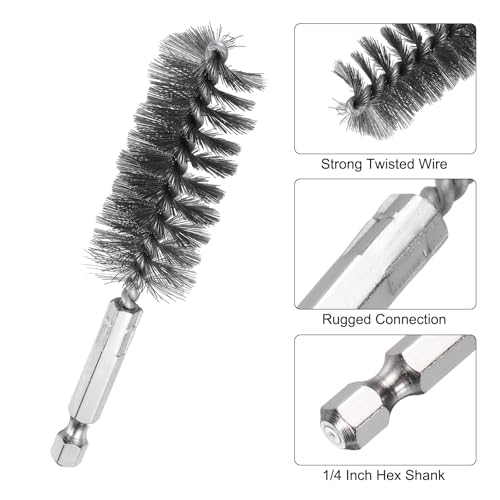 HARFINGTON 6Pcs Stainless Steel Bore Brush 22mm Dia 4" Long Cleaning Twisted Wire Brush with Handle 1/4" Hex Shank for Tubes, Ports, Bearings - size: 22mm