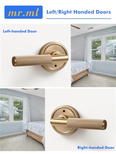 Knurled Door Lever Champagne Bronze Privacy Door Handle, 1 Pack - color: Champagne Bronze