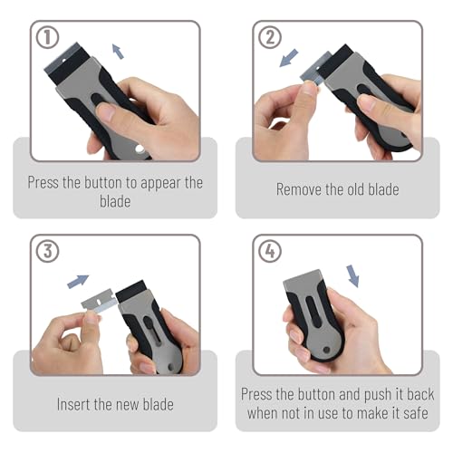 Bates- Razor Blade Scraper Tool, 2 Pack, 30 Extra Stainless Steel Blades, Anti-Slip Ergonomic Handle Design, Razor Scraper Set for Cleaning Window, Paint, Oven, Glass, Stove - color: Black & Gray