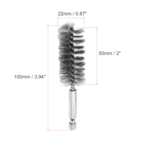 HARFINGTON 6Pcs Stainless Steel Bore Brush 22mm Dia 4" Long Cleaning Twisted Wire Brush with Handle 1/4" Hex Shank for Tubes, Ports, Bearings - size: 22mm
