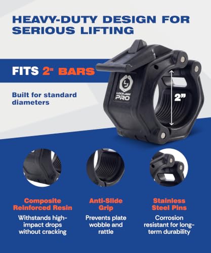 Lock-Jaw PRO 2 Barbell Collars/Clamps, 2"/50mm Olympic Bars - color: All Black