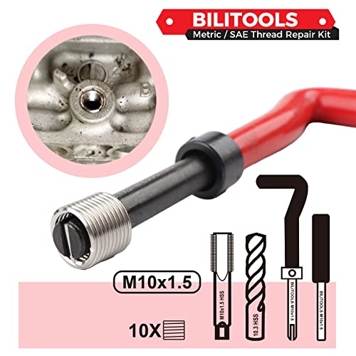 BILITOOLS M10x1.5 Thread Repair Kit, HSS Drill Helicoil Repair Kit Metric - size: M10 x 1.5, style: Metric