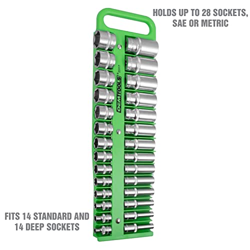 OEMTOOLS 23117 3/8" Drive Portable Magnetic Socket Organizer Tray, Magnetic Socket Holders Organizers For Tool Box, Shop, Or Garage, Holds Up To 28 Tools, Metric/SAE, Green - style: 3/8 Inch Drive