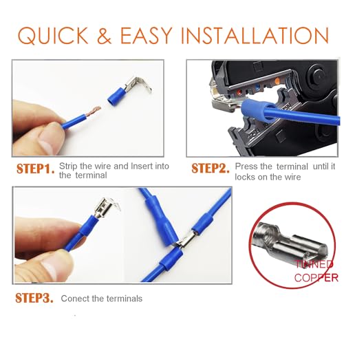 100pcs Piggyback Spade Connectors 24-10 Gauge 1/4" Female and Male Quick Splice Disconnect Electrical Crimp Terminals Connector Assortment Set