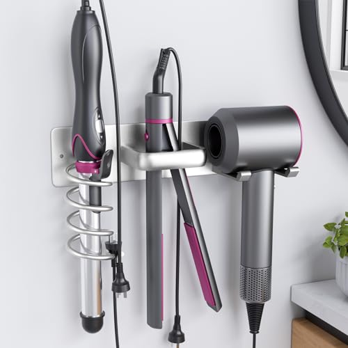 Tindbea Hair Dryer Holder Wall Mount Aluminum Alloy Hot Tools Organizer - color: Silver
