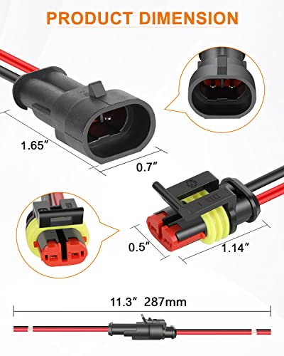 NAOEVO 2 Pin Connector Waterproof, 16 AWG 2 Wire Connectors, Automotive Electrical Male and Female Plug with Heat Shrink Tubing for Car Truck Boat Wire Connection, 6 Kits (Pack of 2) - size: 2 Pin (Pack of 2)